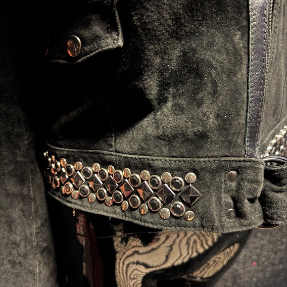 Gorgeous!! Marciano Black Leather Women's Jacket with Silver studded jewels - Picture 5 of 11